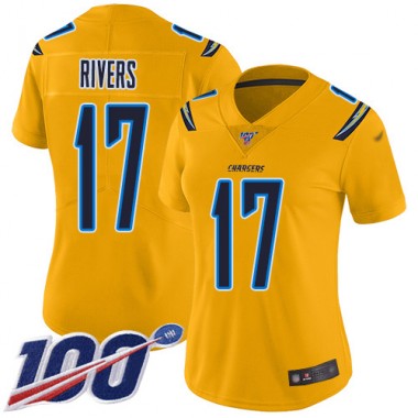 Los Angeles Chargers NFL Football Philip Rivers Gold Jersey Women Limited #17 100th Season Inverted Legend->youth nfl jersey->Youth Jersey